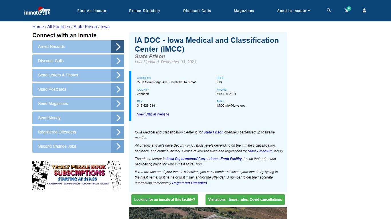IA DOC - Iowa Medical and Classification Center (IMCC) & Inmate Search ...