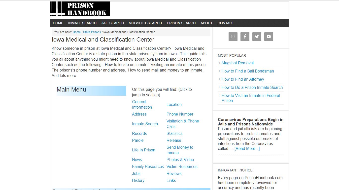 Iowa Medical and Classification Center - Prison Handbook
